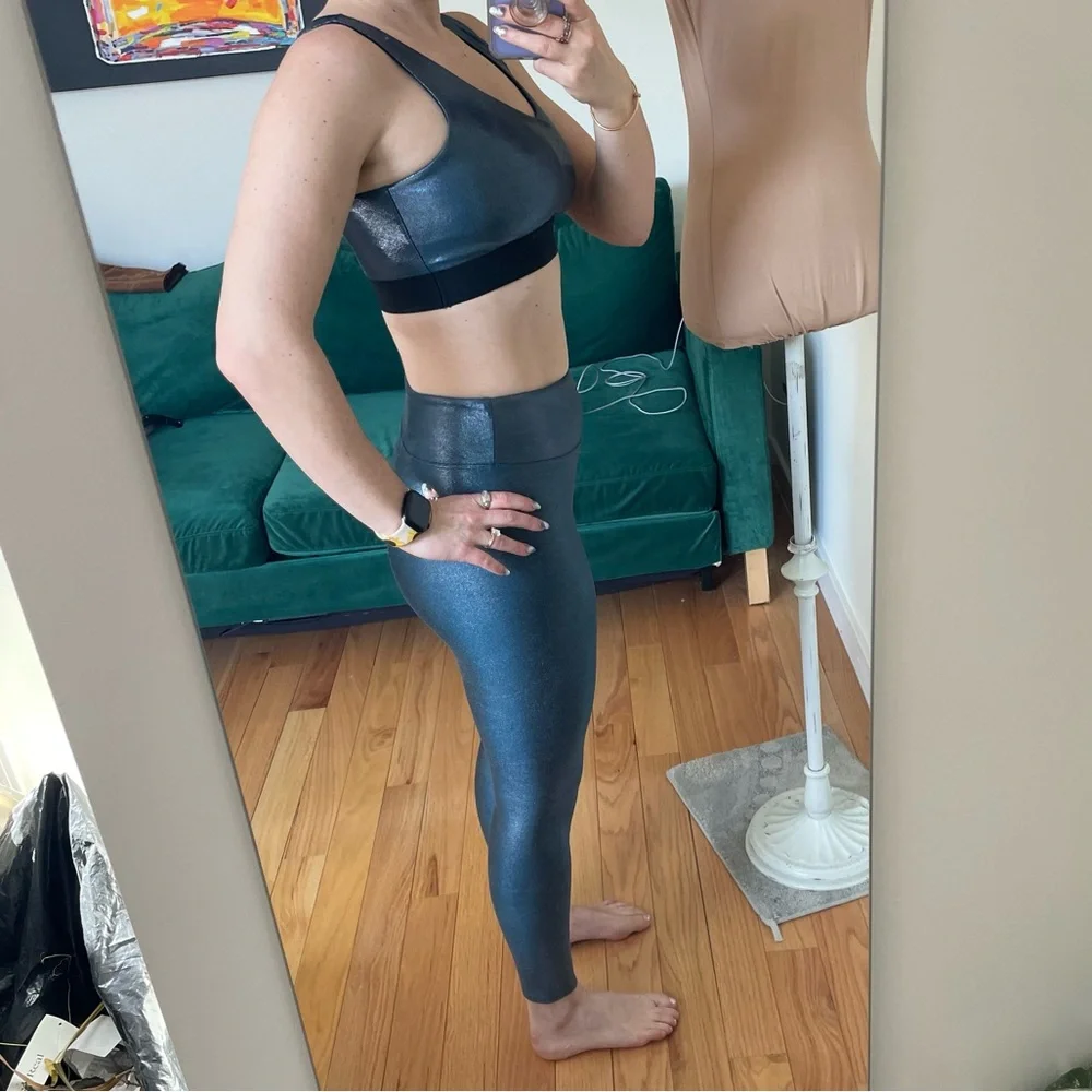 Heroine Sport Marvel Shiny Blue 2 Piece High Rise Leggings Sports Bra Set EUC M - Picture 3 of 9